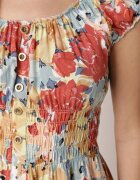 rosita Rochie Roz-Bej de Viscoză Midi cu Volănaș și Imprimeu Floral Exordia