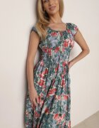 rosita Rochie vâscoză Midi verde-albastră cu volan și cu imprimeu floral Exordia