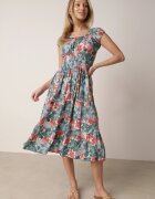 rosita Rochie vâscoză Midi verde-albastră cu volan și cu imprimeu floral Exordia