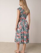 rosita Rochie vâscoză Midi verde-albastră cu volan și cu imprimeu floral Exordia