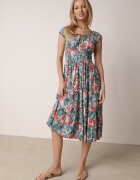 rosita Rochie vâscoză Midi verde-albastră cu volan și cu imprimeu floral Exordia