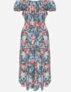 rosita Rochie vâscoză Midi verde-albastră cu volan și cu imprimeu floral Exordia