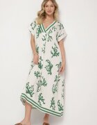 rosita Rochie Verde-Bej din In și Viscoză cu croială tip cutie Sadirene