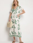 rosita Rochie Verde-Bej din In și Viscoză cu croială tip cutie Sadirene