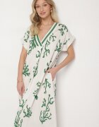 rosita Rochie Verde-Bej din In și Viscoză cu croială tip cutie Sadirene