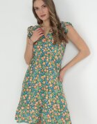 rosita Rochie verde cloș din viscoză cu imprimeu floral Evalis