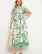 rosita Rochie Verde Viscoză cu Model Geometric Cleanna