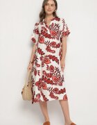 rosita Rochie vișinie dreaptă cu buzunare cu vâscoză și in cu imprimeu floral Boho Natundelia