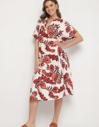 rosita Rochie vișinie dreaptă cu buzunare cu vâscoză și in cu imprimeu floral Boho Natundelia