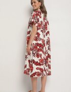 rosita Rochie vișinie dreaptă cu buzunare cu vâscoză și in cu imprimeu floral Boho Natundelia