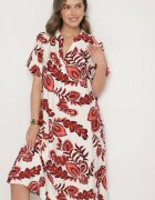rosita Rochie vișinie dreaptă cu buzunare cu vâscoză și in cu imprimeu floral Boho Natundelia