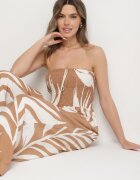 rosita Salopetă Bej cu Vâscoză și In Decorată cu Model de Frunze Fevisaie