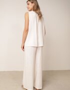 rosita Set minimalist din vâscoză și in bluză fără mâneci și pantaloni Lareia Alb