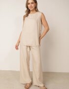 rosita Set minimalist din vâscoză și in bluză fără mâneci și pantaloni Lareia Bej