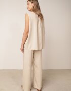 rosita Set minimalist din vâscoză și in bluză fără mâneci și pantaloni Lareia Bej