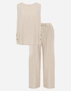 rosita Set minimalist din vâscoză și in bluză fără mâneci și pantaloni Lareia Bej