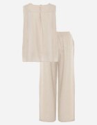 rosita Set minimalist din vâscoză și in bluză fără mâneci și pantaloni Lareia Bej