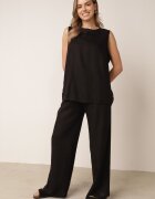 rosita Set minimalist din vâscoză și in bluză fără mâneci și pantaloni Lareia Negru