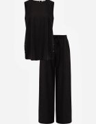 rosita Set minimalist din vâscoză și in bluză fără mâneci și pantaloni Lareia Negru