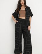 rosita Set Negru cu In și Vâscoză Cămașă și Pantaloni cu Model Geometric Fevoline