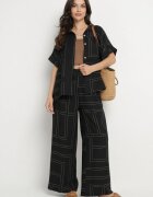 rosita Set Negru cu In și Vâscoză Cămașă și Pantaloni cu Model Geometric Fevoline