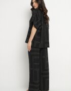 rosita Set Negru cu In și Vâscoză Cămașă și Pantaloni cu Model Geometric Fevoline