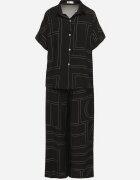 rosita Set Negru cu In și Vâscoză Cămașă și Pantaloni cu Model Geometric Fevoline
