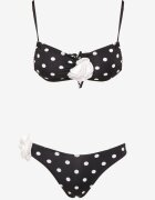 rosse line Bikini Alb-Negru cu Buline Sutien și slip cu Aplicații Florale Moritia