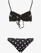 rosse line Bikini Alb-Negru cu Buline Sutien și slip cu Aplicații Florale Moritia