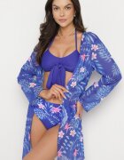 rosse line Bikini Albastru cu Sutien Legat și Chiloți tip slip cu Tunică Suplimentară din Plasă Zareliah