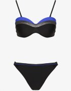rosse line Bikini Albastru-Negru Slip și Sutien Întărit Decorat Cu Fir Metalic Artellia