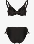 rosse line Bikini negru Sutien cu încrețituri și Chiloți figi cu șnururi Sarimine
