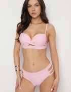 rosse line Bikini roz deschis Sutien cu legătură și chiloți figi decorați cu decupaje Kinelena