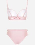 rosse line Bikini roz deschis Sutien cu legătură și chiloți figi decorați cu decupaje Kinelena