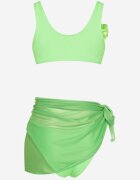 rosse line Bikini Verde deschis Sutien cu Floare 3D detașabilă Slip tip chilot și Pareo plasă Folane