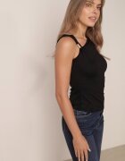 rosse line Bluză asimetrică fără mâneci cu vâscoză și aplicație metalică pe umăr Isile Neagră