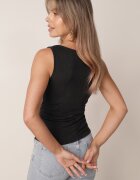 rosse line Bluză din vâscoză fără mâneci cu încrețire aplicație și decolteu bărcuță Alastos Neagră