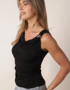 rosse line Bluză din vâscoză fără mâneci cu încrețire aplicație și decolteu bărcuță Alastos Neagră