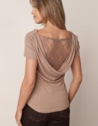 rosse line Bluză din viscoză cu mânecă scurtă cu dantelă și decolteu tip apă la spate Hermastis Bej