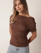 rosse line Bluză din viscoză cu mânecă scurtă cu dantelă și decolteu tip apă la spate Hermastis Maro