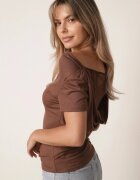 rosse line Bluză din viscoză cu mânecă scurtă cu dantelă și decolteu tip apă la spate Hermastis Maro