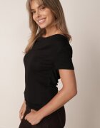 rosse line Bluză din viscoză cu mânecă scurtă cu dantelă și decolteu tip apă la spate Hermastis Neagră