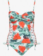 rosse line Costum de baie Alb-Verde cu Motiv Frunze și Legătură Nevalitfe