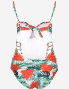 rosse line Costum de baie Alb-Verde cu Motiv Frunze și Legătură Nevalitfe