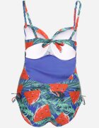 rosse line Costum de baie Albastru-Roșu cu Model Frunze și Legătură Nevalitfe