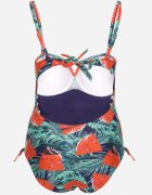 rosse line Costum de baie Bleumarin-Roșu cu model frunze și legătură Nevalitfe