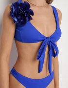 rosse line Costum de baie două piese Albastru Sutien cu Floare 3D Detașabilă Chiloți Tip Slip și Pareo din plasă Folane