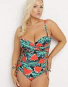 rosse line Costum de baie Verde-Roșu cu Motiv Frunze și Legătură Nevalitfe
