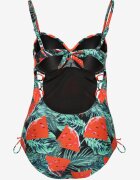 rosse line Costum de baie Verde-Roșu cu Motiv Frunze și Legătură Nevalitfe
