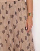 rosse line Fustă bej închisă plisată din tul cu elastic în talie și aplicații inimioare Missalica